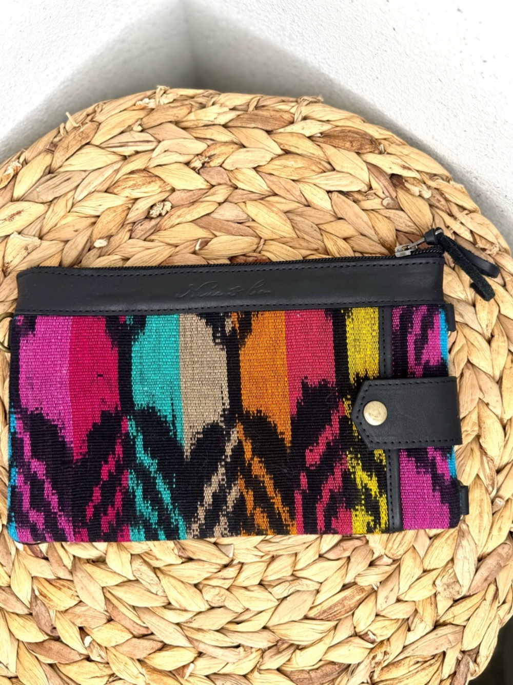 NWOT Nena & Co. EVERYTHING CLUTCH multicolor woven black leather convertible - Picture 2 of 5